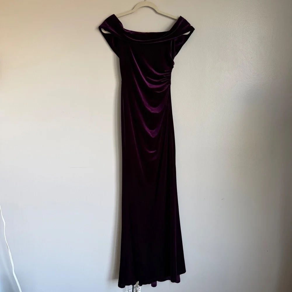 purple velvet off the shoulder dress Dark Purple Off The Shoulder Velvet Dress